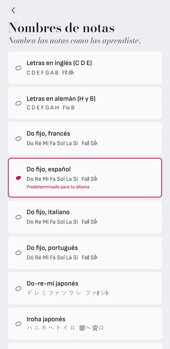 Los nombres de notas que aprendiste.