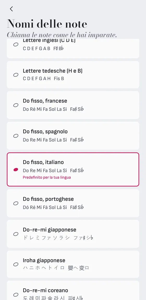 I nomi delle note che hai imparato.